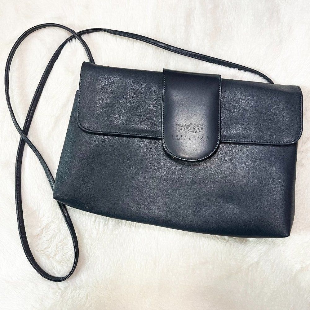 Vintage Blue Leather Perry Ellis America Crossbody‎ Envelope Bag